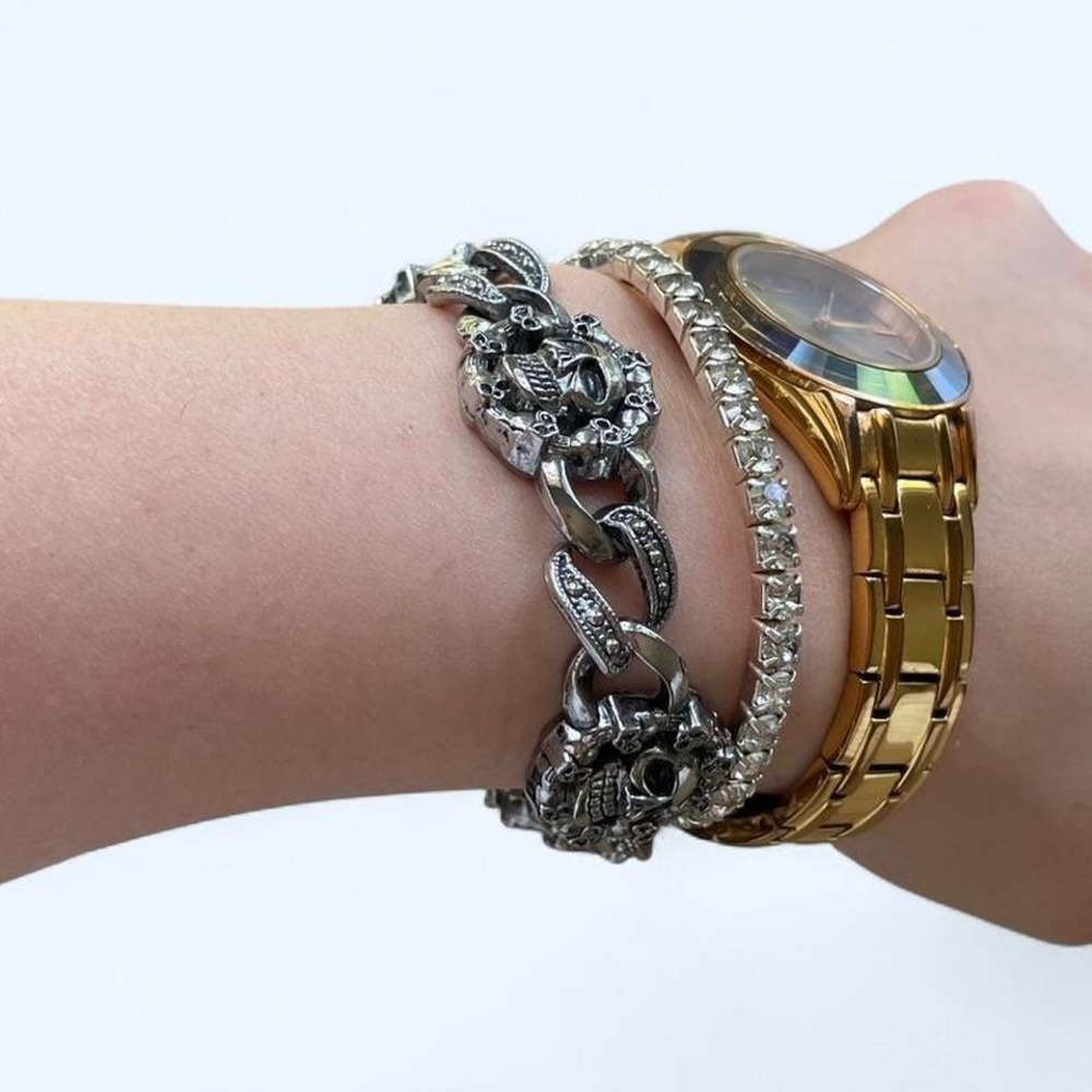 Stainless‎ steel skull bracelet 8"